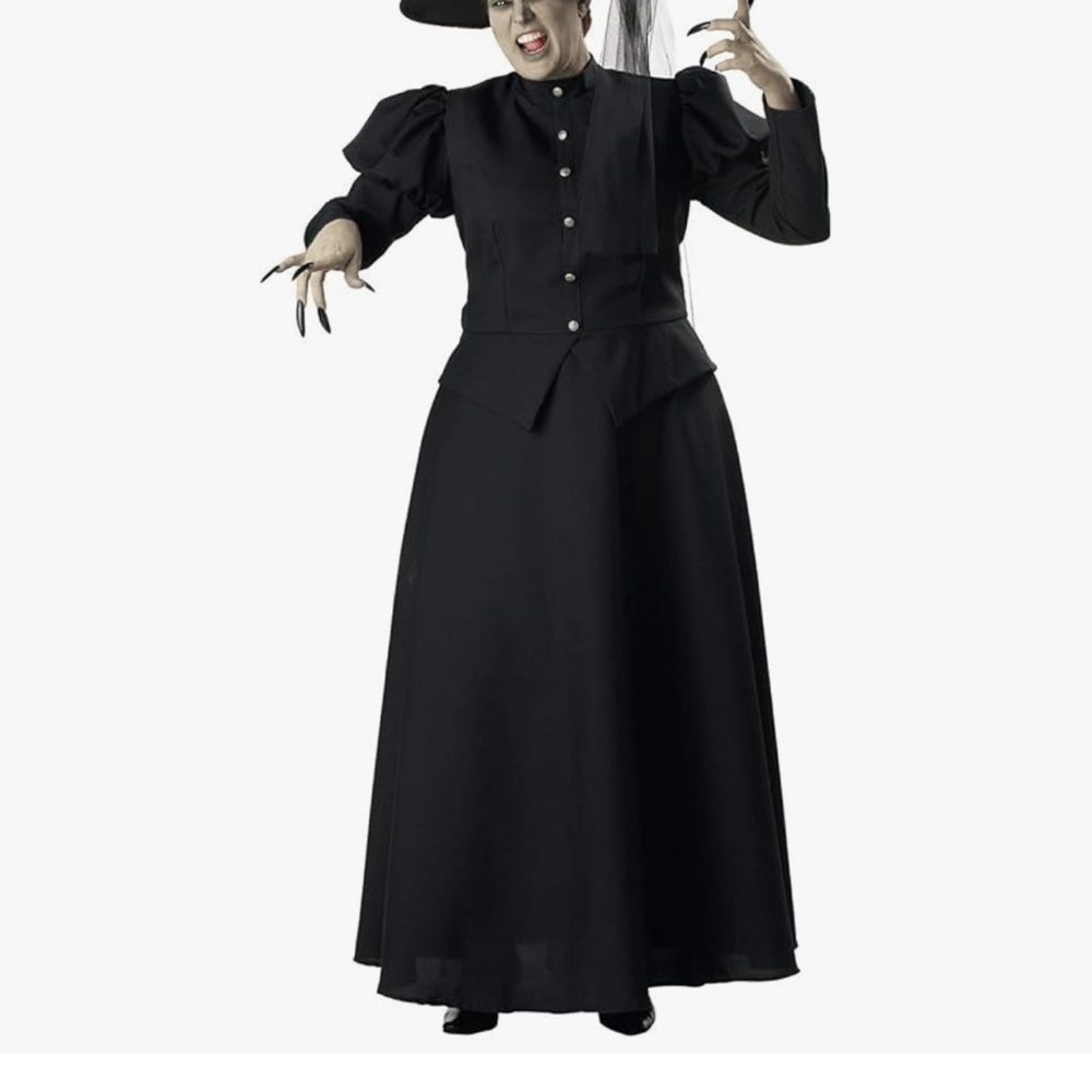 2X Wicked Witch of the West costume Black Gothic Dress with Puff Sleeves